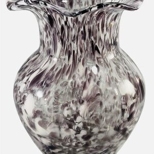 Hand Blown Confetti Art Glass Bud Table Vase Purple White Ruffle Edge 7”